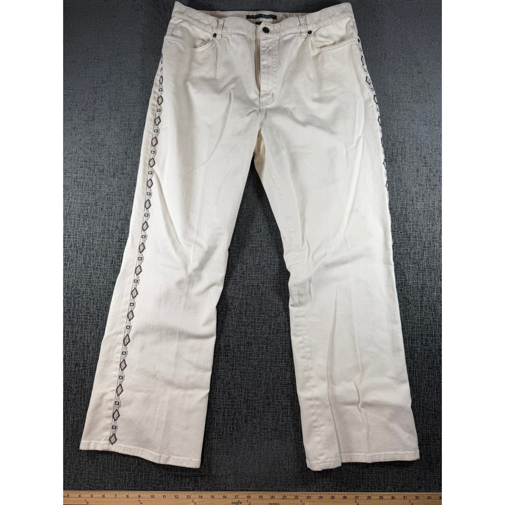Lauren Ralph Lauren Jeans Cream Beaded Side Trim Straight Leg Pants 16